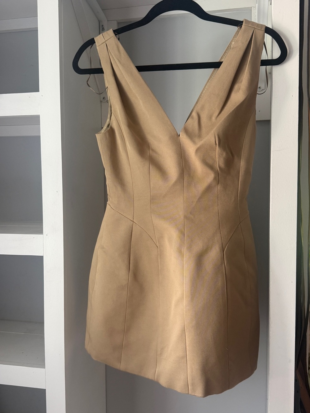 Zara Camel V‑Neck Sleeveless Mini Dress
